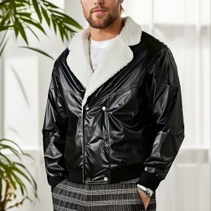 Men's Leather Coat Fleece-lined Thickened Casual Trend Machine G Suit